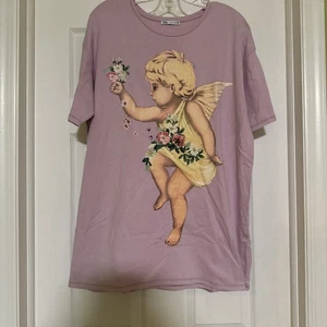 ZARA Women’s Oversized Graphic T-Shirt – Angel Print – Size Large - Picture 1 of 3