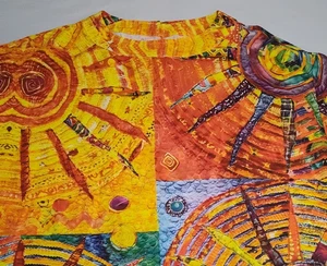 Mereled Damen 3X bunte Sonne Collage Kunstdruck Boho Freizeit Leinenmischung Shirt - Bild 1 von 10