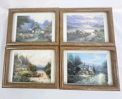 Thomas Kinkade Framed Prints  7.5" x 5.8"  Cottagecore Whimsical Art Set of 4  - Image 1 of 4