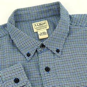 LL Bean Wicked Good Flannel Shirt Mens XLReg Slightly Fitted Blue Houndstooth - Picture 1 of 7