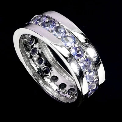 Anillo de plata de ley 925 redondo tanzanita piedras preciosas naturales joyería tamaño 7,5 Foto 1 de 4