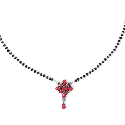 Natural Coral Necklace - 925 Sterling Silver Jewelry Mang Sutra Wedding Necklace - Image 1 of 3