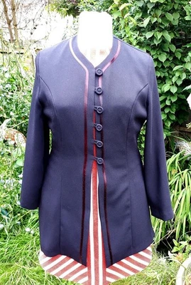 Vintage Designer Windsmoor black mid-length satin trim jacket overcoat UK 14 - Image 1 of 4