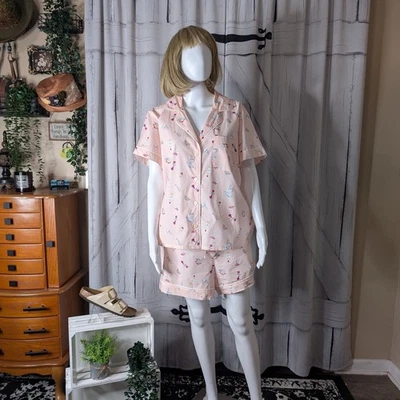 J Crew Pink Print Cotton Short Pajama Set XL SOLD OUT Preowned - Image 1 of 4