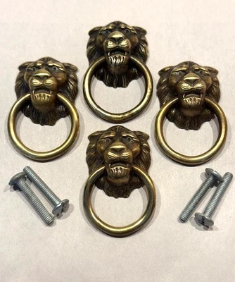 Juego De Colección/3 Tiradores de Gabinete Cajón Cabeza De León Latón Antiguo con Anillos Amerock 888 Foto 1 de 4
