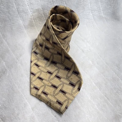 Corbata Bill Blass Etiqueta Negra 100% Seda Dorado Geométrico Preppy  Foto 1 de 4