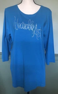 Bob Mackie “Wearable Art” Turquoise Top W/Rhinestones - XL - Picture 1 of 7