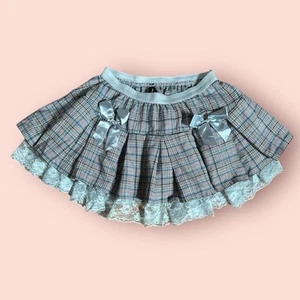 kawaii lace bow plaid pleated skirt small lolita coquette harajuku jirai kei - Picture 1 of 4