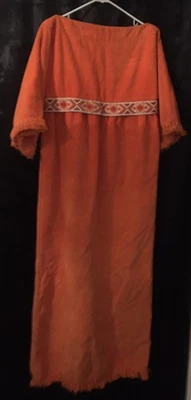 "Vestido toalla de rizo trenzado con flecos de encubrimiento naranja brillante de colección años 70 caftán 56""" Foto 1 de 4