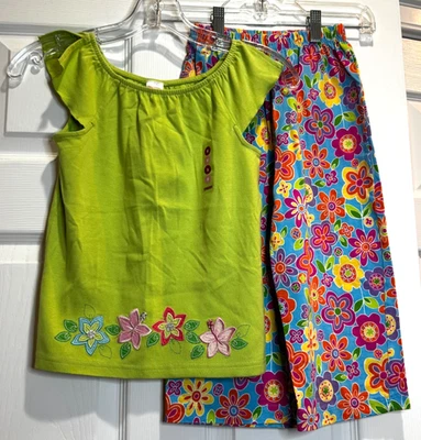 Girls NWT Gymboree Hanna Andersson Summer Outfit Size 8/130 Shirt/Pants Floral - Image 1 of 4