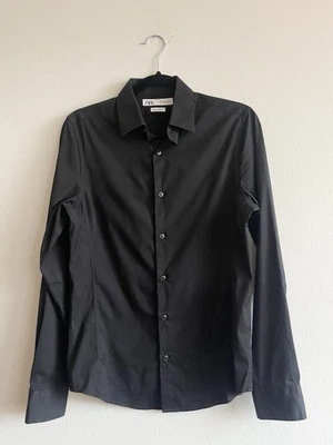 Camisa de Vestir ZARA Súper Ajustada Negra Para Hombre Talla Pequeña Camisa Abotonada Foto 1 de 4