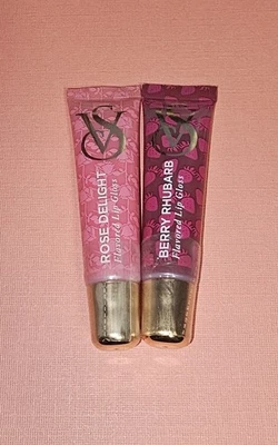 Lot of 2 Victoria's Secret Flavored Lip Gloss - Rose Delight & Berry Rhubarb - Image 1 of 2