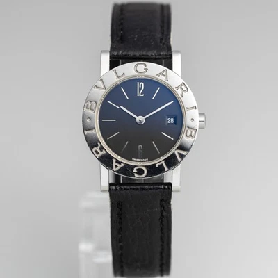 Reloj BVLGARI Damas Cuarzo Vintage Negro Plata Cuero Fecha 26 mm Foto 1 de 4