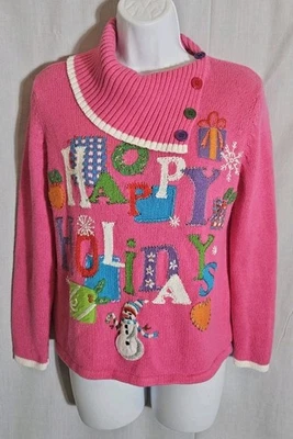 Suéter de Navidad vintage HEIRLOOM COLLECTIBLES para mujer PS rosa bordado Foto 1 de 4