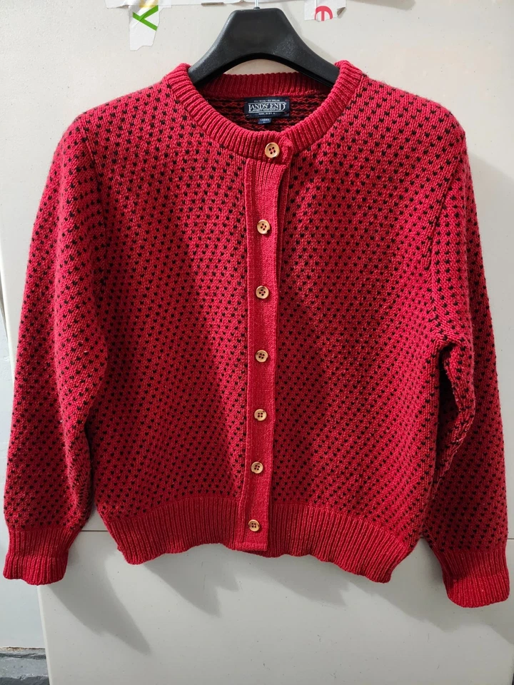 Suéter Lands End para mujer L cárdigan clip abotonado punto suizo mezcla de lana de colección EE. UU. Foto 1 de 4