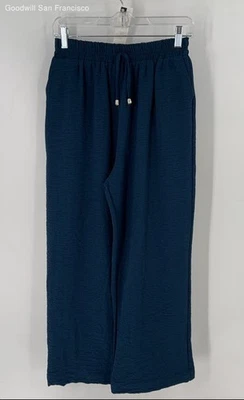 NWT Zara Blue Elastic Waist Flat Front Wide Leg Casual Womens Pants Size 6 - Image 1 of 4