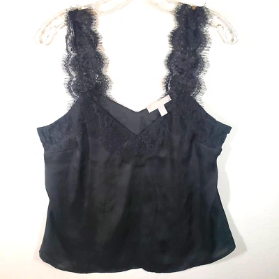 Camiseta sin mangas Chelsea 28 negra satinada con ribete de encaje talla M cuello en V Foto 1 de 4