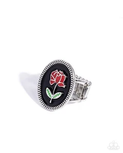 Paparazzi Delicate Dowry - Black- Red & Green Paint Rose - Black Paint-Ring - Picture 1 of 2
