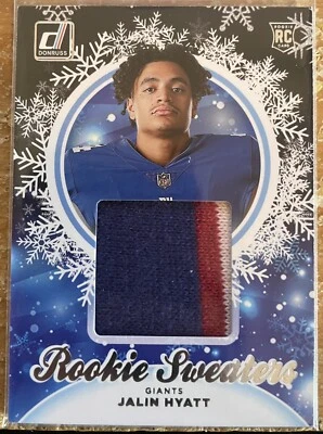 2023 Panini Donruss Holiday Sweater Patch Jalin Hyatt Rookie RC #HS-JHY Giants - Image 1 of 2