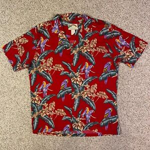 Vintage Paradise Found Shirt Mens XL Red Green Magnum PI Hawaiian Parrot Palms
