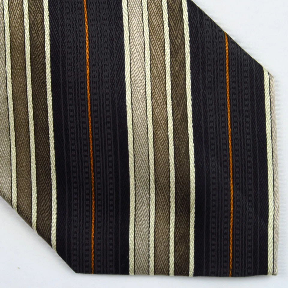 Croft & Barrow Black Brown Tan Diagonal Stripes Mens Tie 60x3.5 Modern Preppy - Image 1 of 4