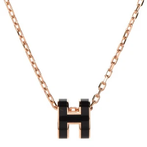 Hermes Rosegold Mini Pop H Anhänger Halskette schwarz neu authentisch - Bild 1 von 4