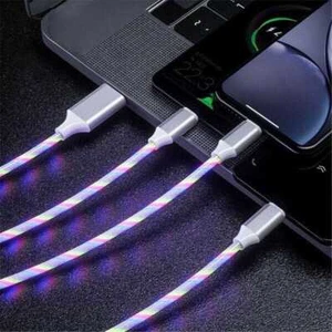 Cable Charger LED Phone Charging Fast Glowing IOS Type-C Flowing Up Light Cord - Picture 1 of 15