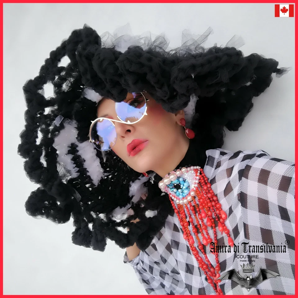 women hat lady elegant wedding large brim wide protection black white fascinator - Image 1 of 4