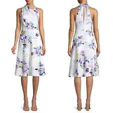 Donna Karan New York Twist Neck Floral Fit-&-Flare Dress in Lavender Multi sz 6