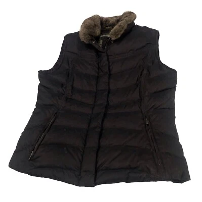 Chaleco Eddie Bauer para mujer S negro acolchado plumón de ganso imitación piel cuello chaqueta acolchada Foto 1 de 4