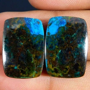28.00Cts. Natural Superb Top Azurite Pair Cushion Cabochon Loose Gemstone - Picture 1 of 3