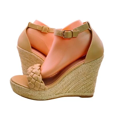 Forever Womens Braided Strap Espadrille Wedge Sandals Size 9 Boho Chic High Heel Foto 1 de 4