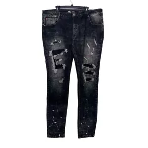 STAPLE Men's Distressed Splash Paint Black Jeans Button Cotton Blend - Picture 1 of 15