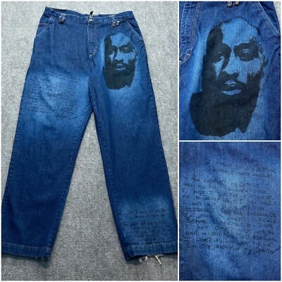 Pantalones de mezclilla MAKAVELI Tupac 2-Pac para hombre 40x34 años 90 holgados pierna ancha cara escondite bolsillo Y2K Foto 1 de 4