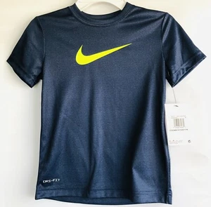 NEW! Nike Boys' The Nike Tee Dri-FIT Neon Swoosh T Shirt Size 6 Heather Navy - Picture 1 of 4