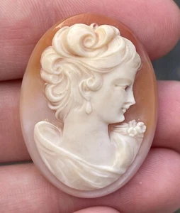 Antique Victorian Shell Cameo Woman Bust Neo-Classical Brooch Jewelry - Picture 1 of 12