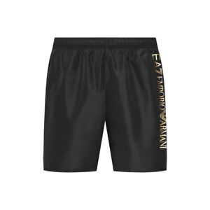 EA7 Emporio Armani Logo Swim Shorts - Black/Gold