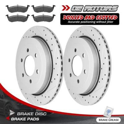 for 2007-17 Ford Expedition Navigator REAR Drilled Disc Brake Rotor +ceramic Pad - Image 1 of 4