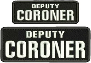 DEPUTY CORONER EMBROIDERY PATCH 3X8 AND 2X6 hook on back WHITE LETTERS - Picture 1 of 2