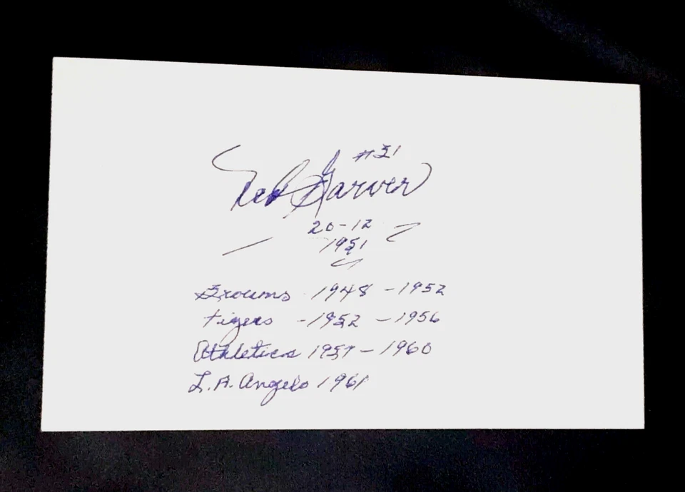 NED GARVER P BROWNS TIGERS AUTOGRAPHED SIGNED INDEX CARD 3X5 ADDED MANY STATS C - Image 1 of 1