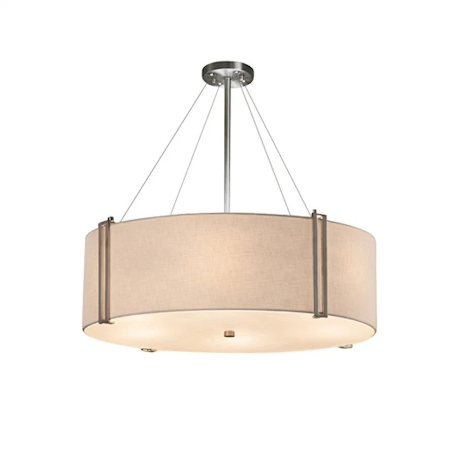 Justice Textile Drum Pendant in Brushed Nickel - FAB-9514-WHTE-NCKL-LED8-5600 - Image 1 of 1