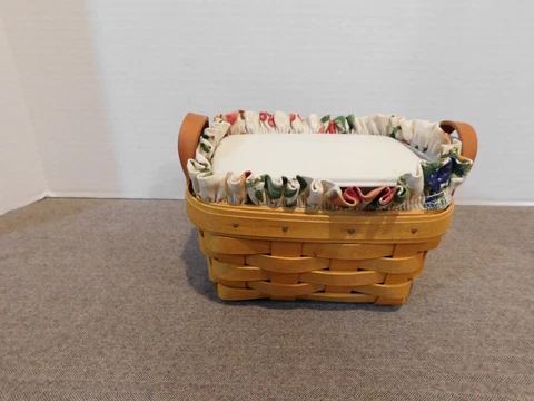 Longaberger 2002 Tea Basket- Liner, 2 Protectors Cover
