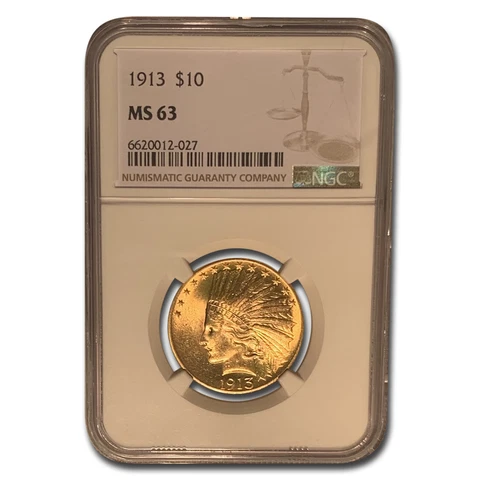 1913 $10 Indian Gold Eagle MS-63 NGC Cover