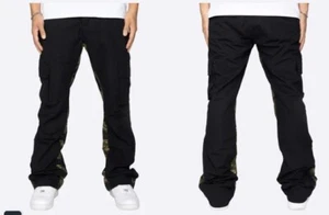 EPTM Pants Black Mens Camo Trim Flared Leg Cargo Pockets Casual NWT Size 32 - Picture 1 of 5