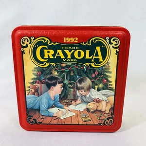 Caja de hojalata Crayola Holiday 1992 vintage almacenamiento de crayones - aluminio coleccionable - Imagen 1 de 7