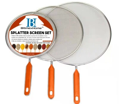 Stainless Steel Splatter Screen Guard Set of 3 - 8", 10" and 11" Cooking Shield  - Image 1 of 3