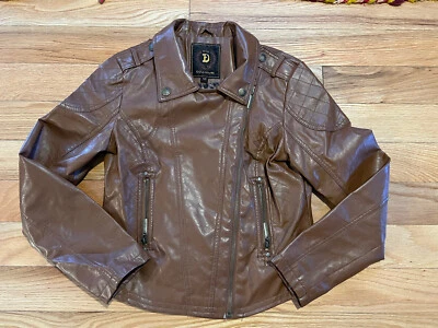 Chaqueta de cuero sintético marrón estilo moto para casa de muñecas talla M Foto 1 de 4