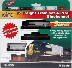 NEW Kato 106-6273 N Scale F7 ATSF F7A Train Freight Hopper Tank Car Caboose Set - Picture 1 of 1