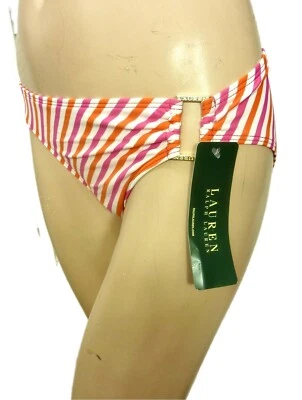 NWT Lauren Ralph Lauren Bikini Bottom 8 Orange/Rose/White Striped Hipster - Image 1 of 4