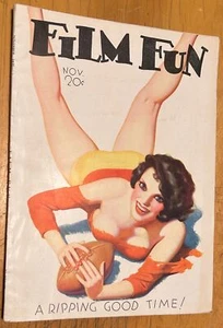 NOVEMBER 1935 FILM FUN MAGAZINE GGA BOLLES FOOTBALL GIRL ART COVER  - Picture 1 of 4